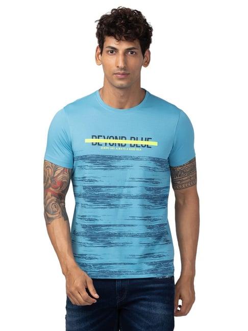 spykar haze blue slim fit printed t-shirt