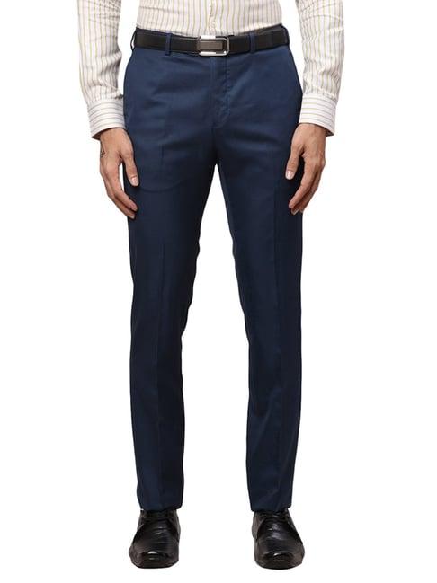 raymond blue slim fit checks trousers