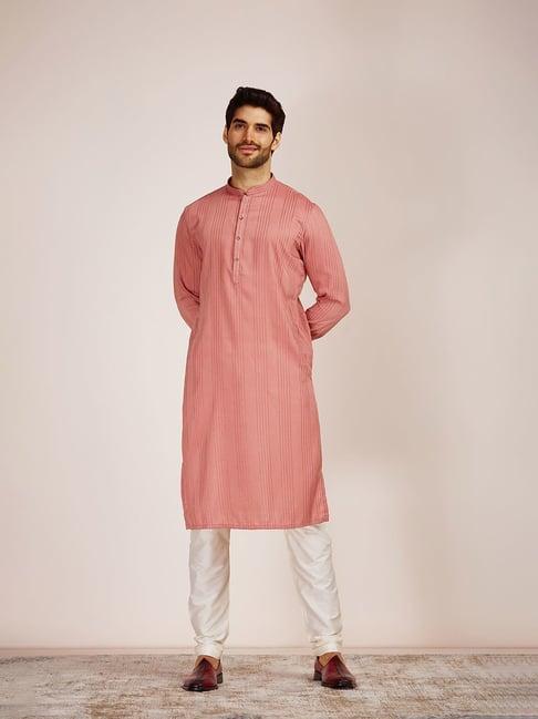 manyavar coral regular fit striped kurta & churidar set