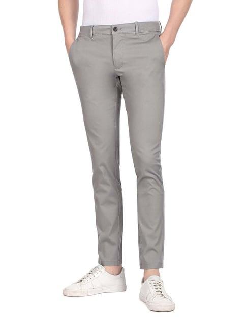 arrow sport light grey slim fit flat front trousers