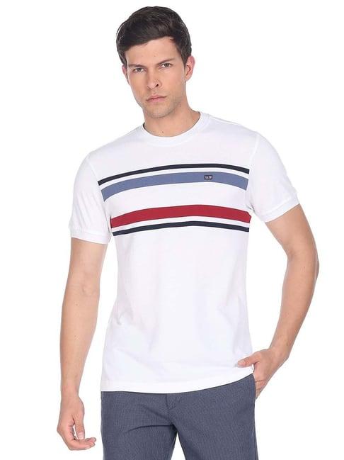 arrow sport white regular fit striped cotton t-shirt