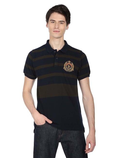 u.s. polo assn. navy regular fit striped cotton polo t-shirt