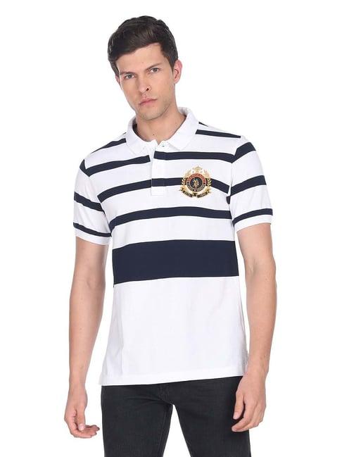 u.s. polo assn. white slim fit striped cotton polo t-shirt