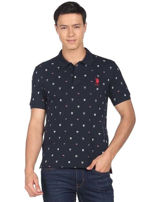 u.s. polo assn. navy regular fit printed cotton polo t-shirt