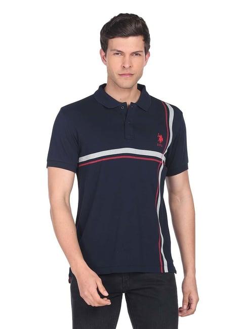 u.s. polo assn. navy slim fit striped cotton polo t-shirt