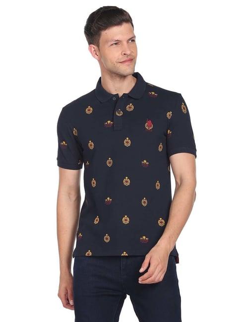 u.s. polo assn. navy slim fit printed cotton polo t-shirt