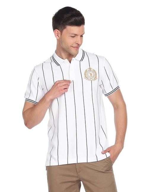 u.s. polo assn. white slim fit striped cotton polo t-shirt