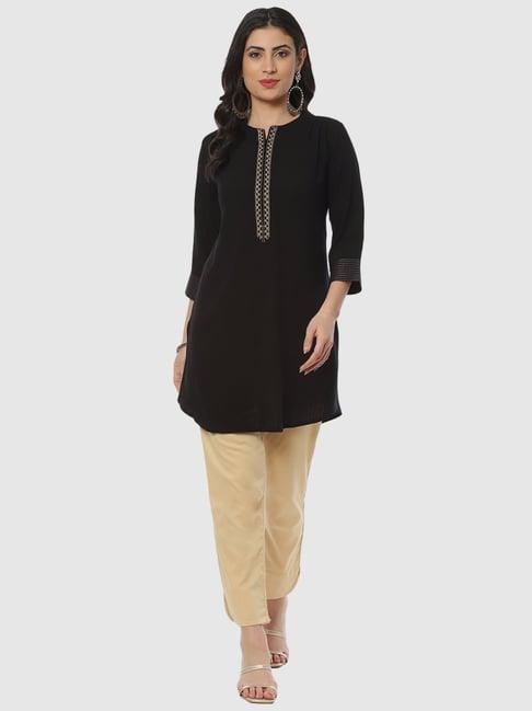 biba black regular fit straight kurti