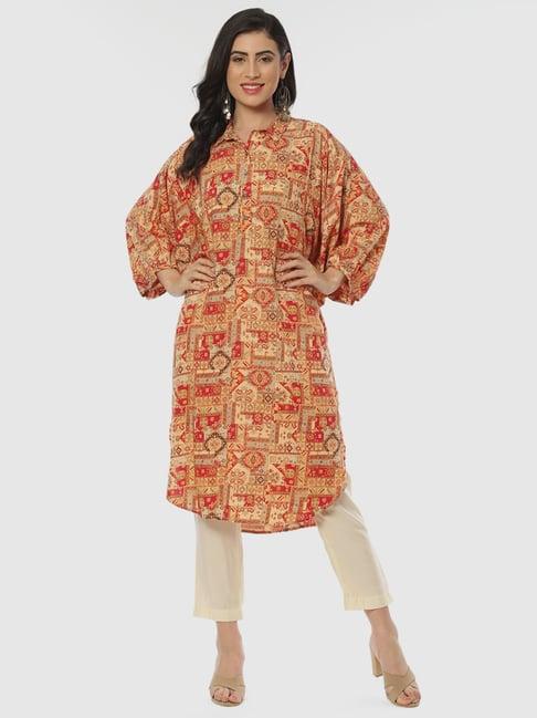 biba beige printed straight kurta