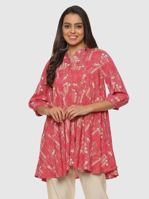 biba pink printed a line kurti