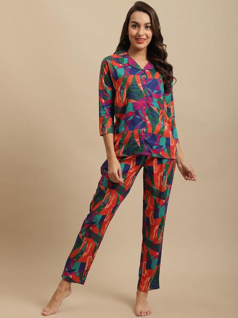 claura multicolor printed shirt with pyjamas