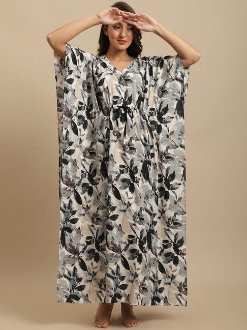 claura black floral print kaftan nighty