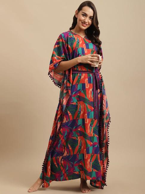 claura multicolor printed kaftan nighty