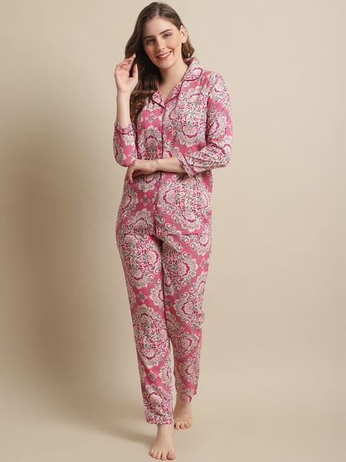 claura pink printed shirt with pyjamas