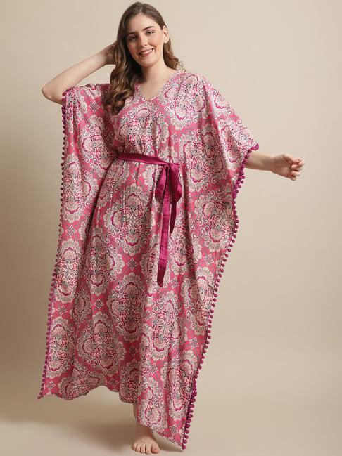 claura pink printed kaftan nighty