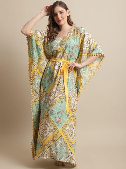 claura multicolor floral print kaftan nighty