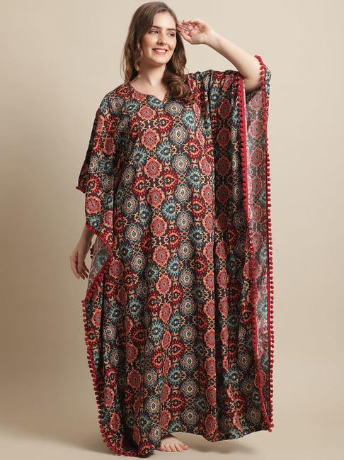 claura multicolor printed kaftan nighty