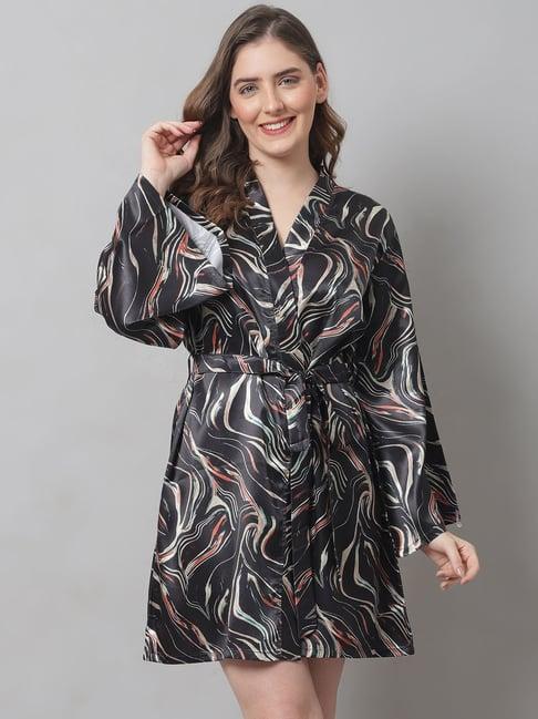 claura black printed robe