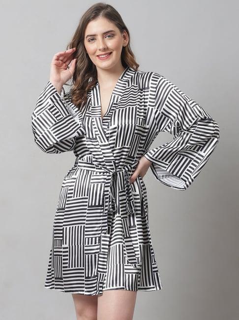 claura white & black printed robe