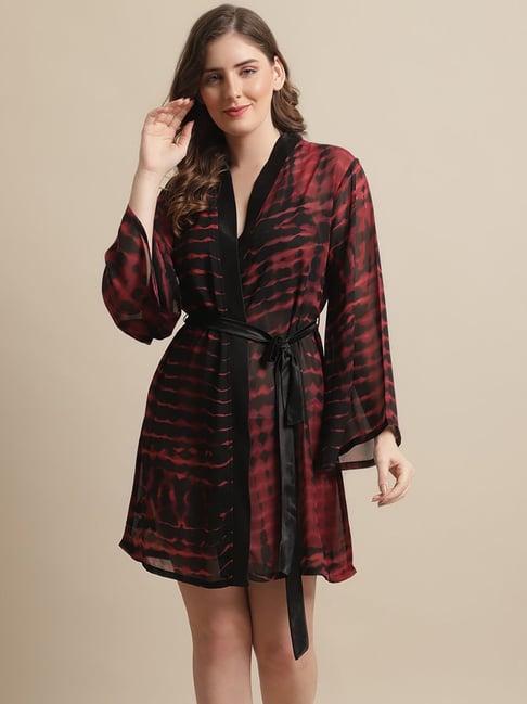 claura maroon & black printed robe