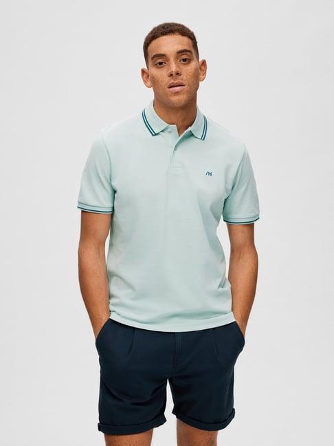 selected homme light blue cotton regular fit polo t-shirt