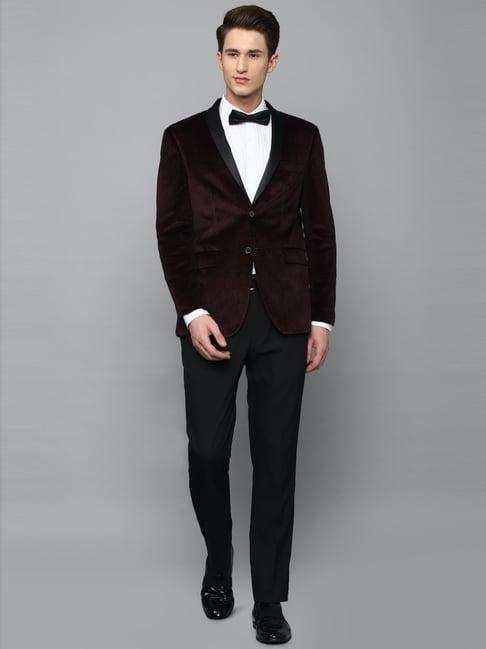 allen solly maroon slim fit two piece suit