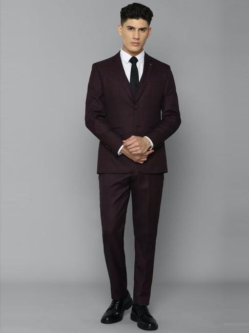 louis philippe brown slim fit checks three piece suit