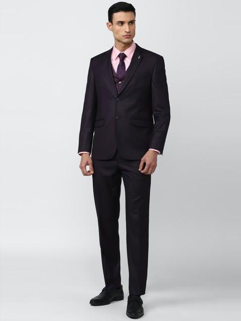 van heusen purple slim fit three piece suit