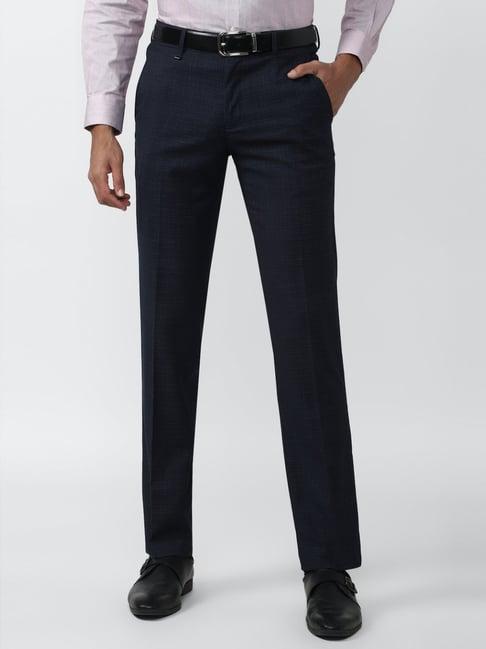 van heusen navy slim fit checks trousers