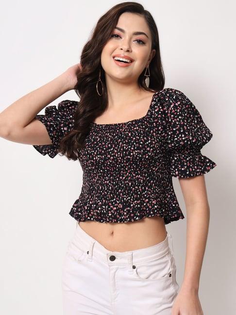 trend arrest black floral print top