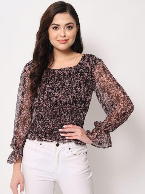 trend arrest black & brown floral print top