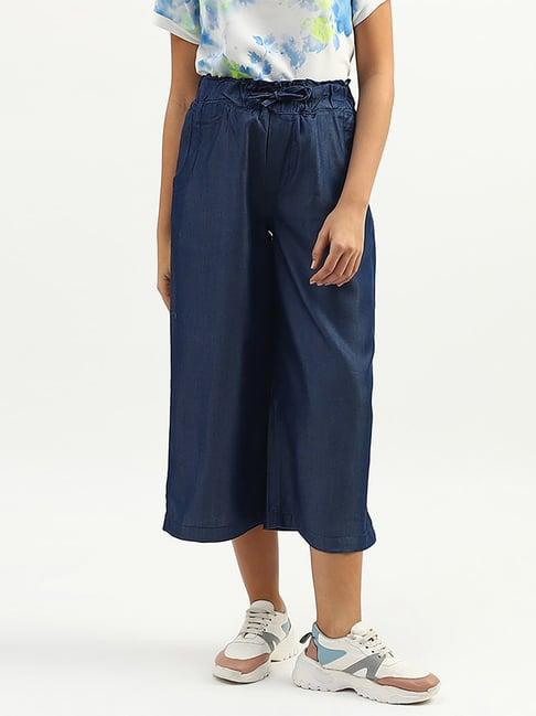 united colors of benetton blue mid rise cropped trousers