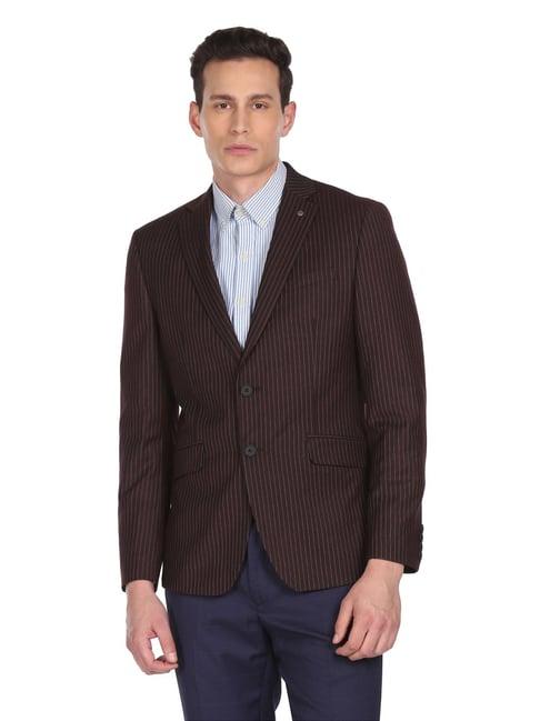 arrow brown regular fit striped two piece suit