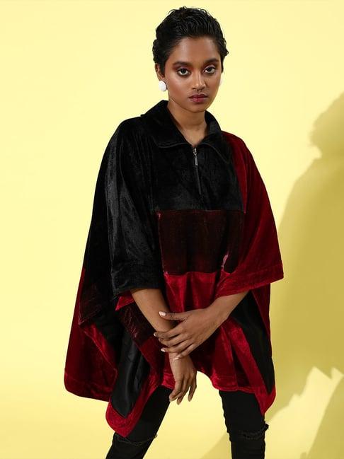 quiero black & red color-block poncho