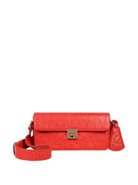 hidesign red textured medium shoulder bag