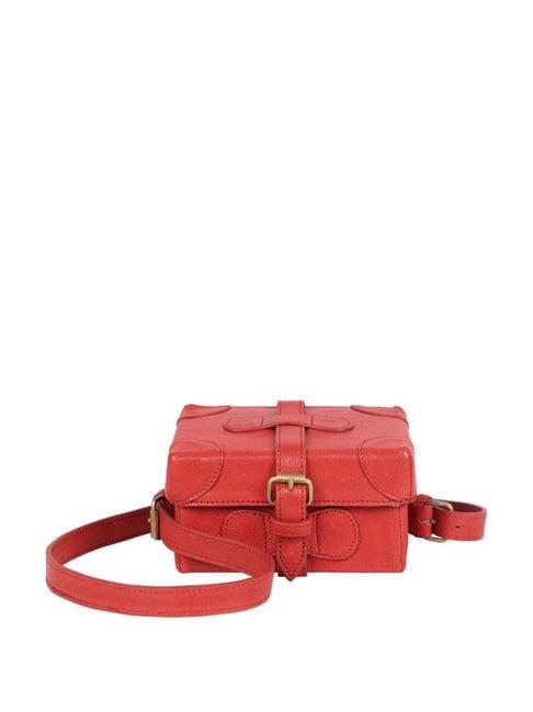 hidesign red textured medium sling handbag