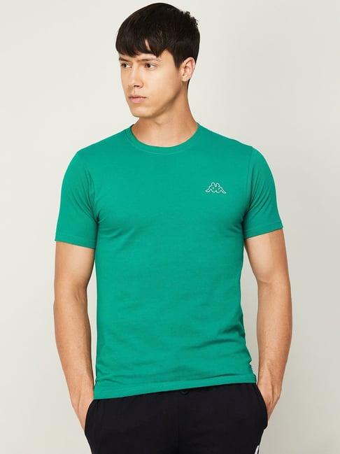 kappa green cotton regular fit texture t-shirt