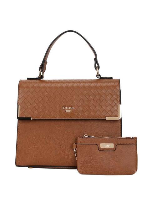 dune london tan textured medium satchel handbag with pouch