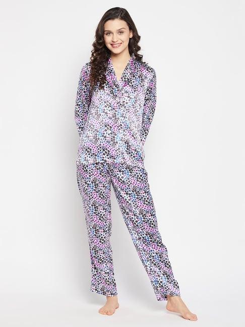 clovia multicolor satin floral print shirt with pyjamas