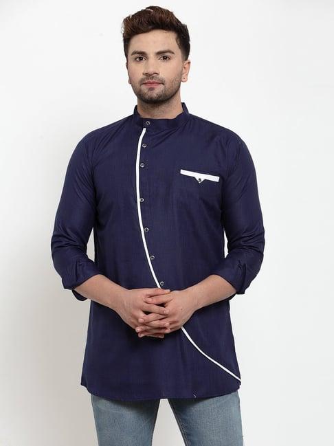 benstoke navy regular fit straight short kurta