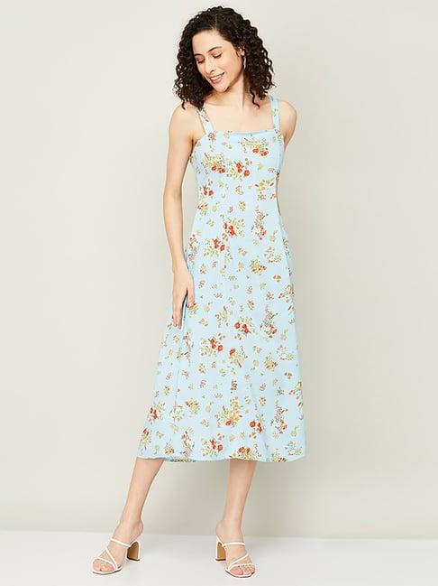 fame forever by lifestyle blue floral print a-line dress