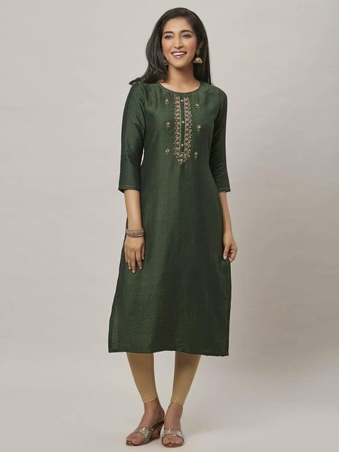 urban mystic pine green embellished straight kurta