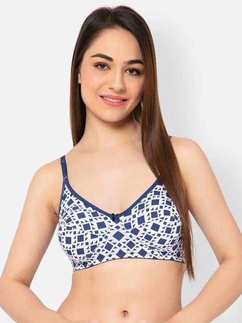 clovia white & blue printed full coverage bra