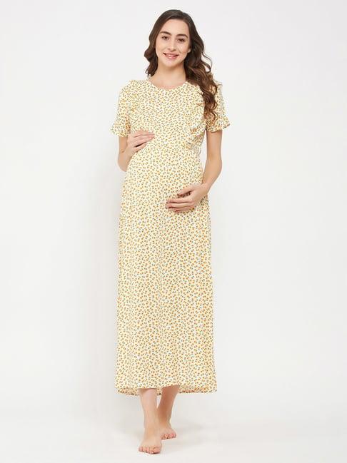 clovia off white floral maternity nighty