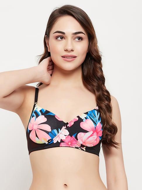 clovia black floral full coverage padded t-shirt bra