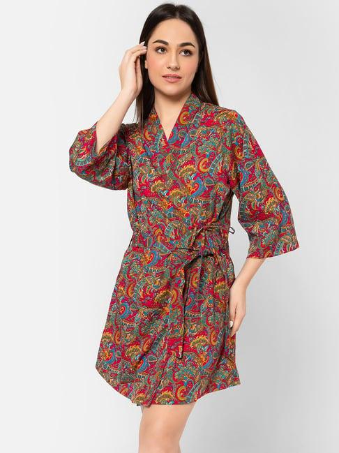 clovia multicolor floral print robe