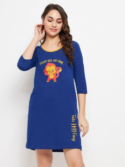 clovia blue printed night dress