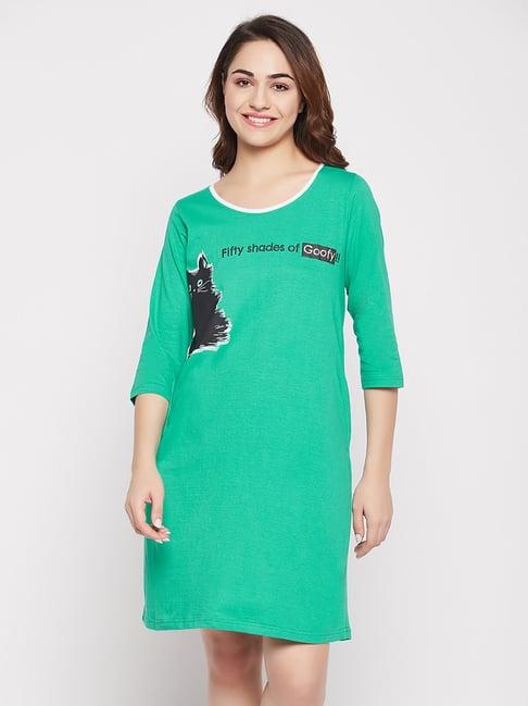 clovia green printed night dress