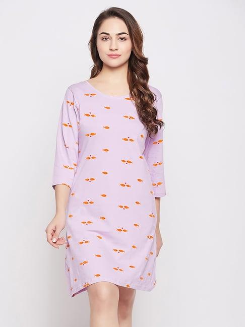 clovia purple printed night dress