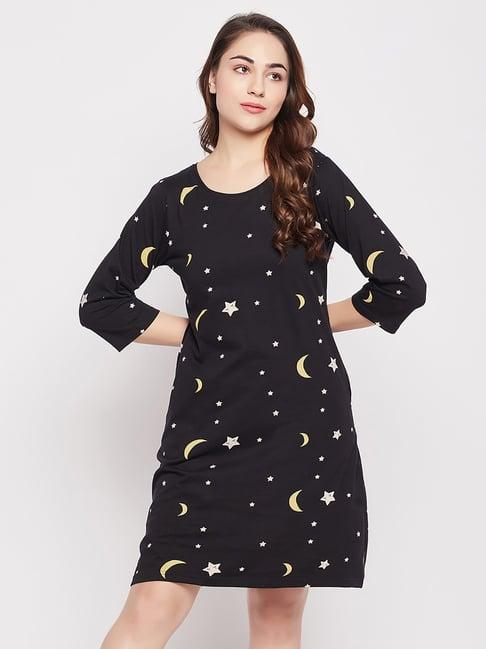 clovia black printed night dress